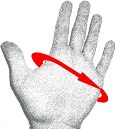 Hand with arrow where to measure for glove size